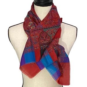 Glentex Scarf 30”x30” Red Paisley Raw Seam Wrap